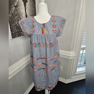 SAVANNA JANE Boutique Embroidered Floral Striped Dress, Size small NWOT